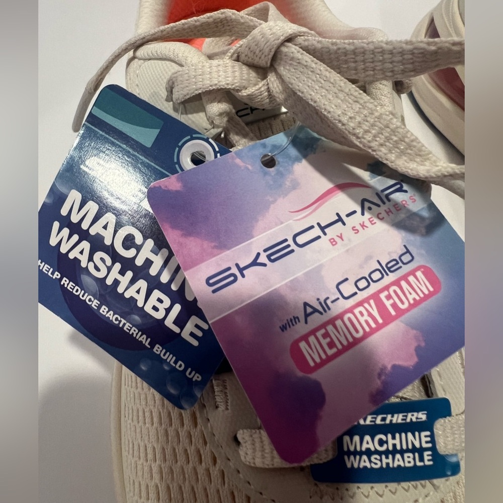 Skechers Women's Beige & Coral Skech-Air Walking Sneakers ‘Machine Washable’ NWT - Picture 8 of 16